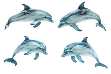 Collection of  Dolphin fishes In different view, Front view, side view, rear view isolated on white...