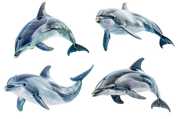 Collection of  Dolphin fishes In different view, Front view, side view, rear view isolated on white background PNG