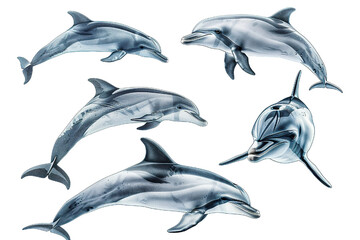 Fototapeta premium Collection of Dolphin fishes In different view, Front view, side view, rear view isolated on white background PNG
