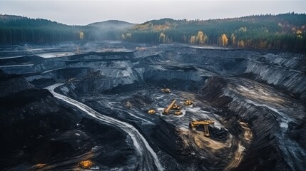 Coal mining, open pit mine, extractive industry for coal