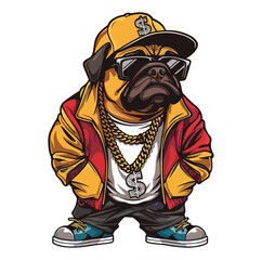 hip hop bulldog wearing sunglasses and gold necklace