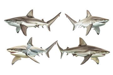 Collection of  shark fishes In different view, Front view, side view, rear view isolated on white...