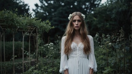 sad bride in the garden
