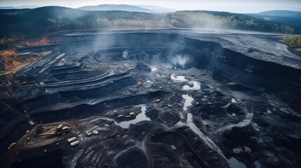 Coal mining, open pit mine, extractive industry for coal - obrazy, fototapety, plakaty