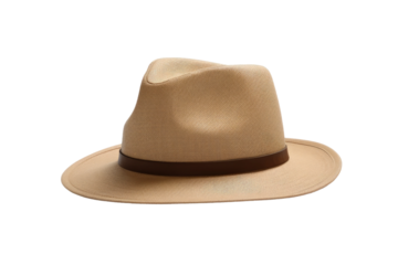 The Sun-Kissed Fedora: A Stylish Tan Hat on a Clean White Background. On White or PNG Transparent Background..