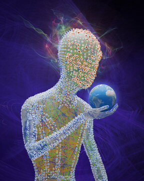 Artificial intelligence controlling the world, conceptual image