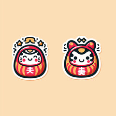 2 Cute Red Daruma Cartoon Vector Art Design