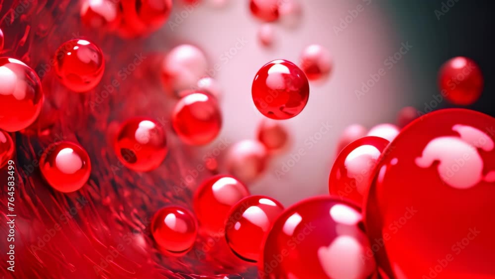 Poster 3d render of red blood cells in high detail with depth of field, erythrocytes in motion, creating a 