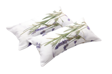 Dreamy Pillows Adorned With Lavender Blooms. On White or PNG Transparent Background..