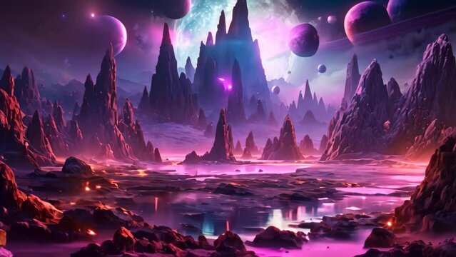 Fantasy alien planet. 3D illustration. Elements of this image furnished by NASA, Fantasy alien planet depicted through digital painting, 3D illustration, AI Generated