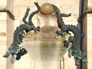 Dragon fountain in Halle Saale near the church our dear woman in Germany