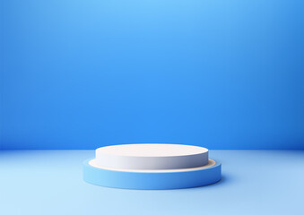 3D simple white podium on a blue background, Product display, Mockup presentation - 764584685