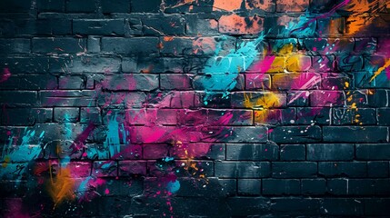 Colorful graffiti on a brick wall. Grunge background.
