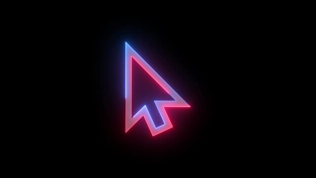 Neon click cursor charging icon blue red color glowing animated black background