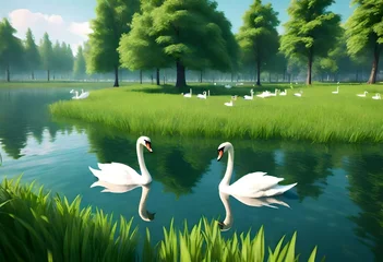 Gartenposter swans on the lake © Iqra