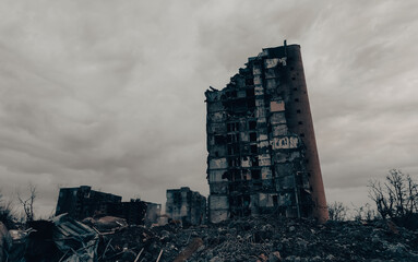 destroyed and burned houses in the city Russia Ukraine war