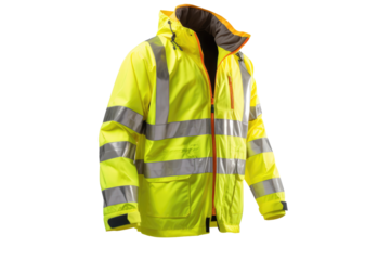 Illuminated Guardian: Vibrant Yellow Jacket With Reflective Stripes. On White or PNG Transparent Background..