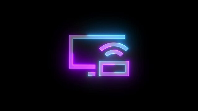 Neon dock icon cyan purple color glowing animated black background