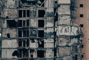 destroyed and burned houses in the city Russia Ukraine war