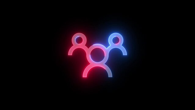 Neon group icon blue red color glowing animated black background