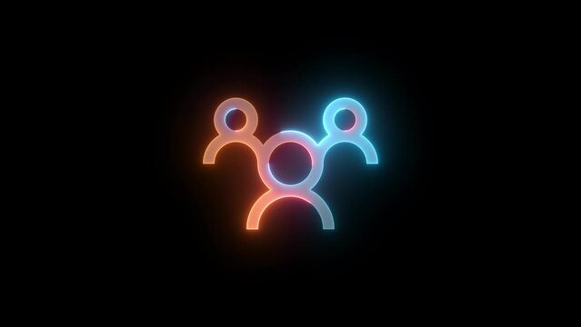 Neon group icon brown cyan color glowing animated black background