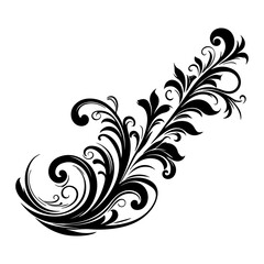elegant swirls damask with floral flower hand draw orange black line style element illustration on white background