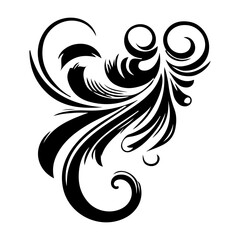 Fototapeta premium elegant swirls damask with floral flower hand draw orange black line style element illustration on white background