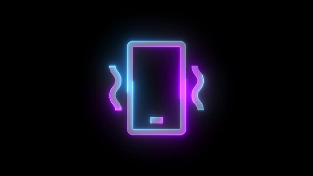 Neon phone vibrate icon cyan purple color glowing animated black background