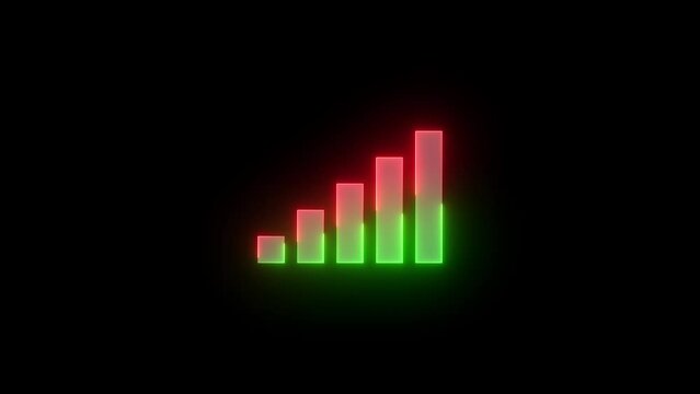 Neon signal bars icon green red color glowing animated black background