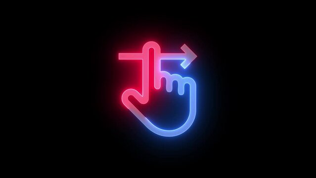 Neon swipe icon blue red color glowing animated black background