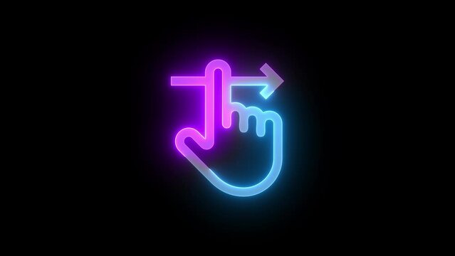 Neon swipe icon cyan purple color glowing animated black background