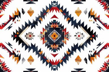 Seamless Navajo tribal pattern on white background.