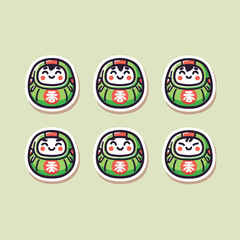 Cute Green Daruma Cartoon Vector Art Design