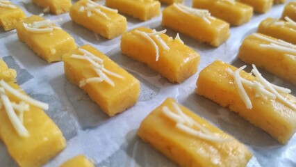 A group of small cheese cookies from Indonesia called 'Kastengel' before baking process