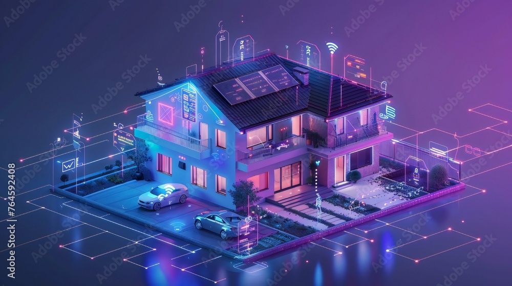 Poster smart home devices interconnected through iot, showcasing seamless automation and control