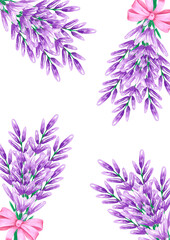 Hand drawn watercolor lavender bouquet isolated on white background. Can be used for cards, invitation, poster and other printed products.