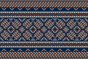 Colorful ethnic geometric embroidery pattern. Vector embroidery folk geometric shape seamless pattern. Ethnic embroidery pattern use for fabric, textile, home decoration elements, upholstery, etc.