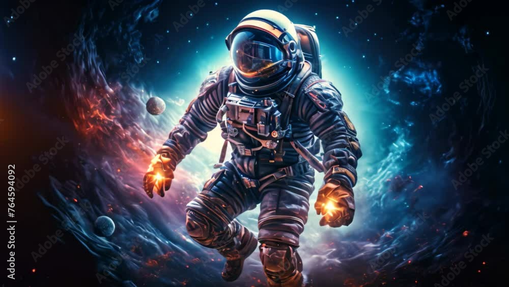 Aufkleber an astronaut in a spacesuit walks through the vastness of outer space, immersed in the breathtaking 