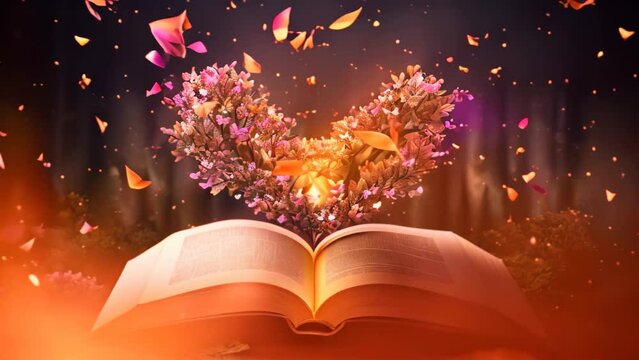 Colorful butterflies flying out of an open book, symbolizing imagination and creativity, Open book with heart shaped magical pages, AI Generated