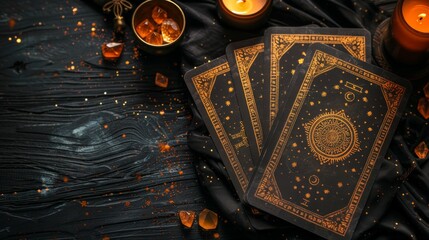 Glowing taro cards. Future reading concept.