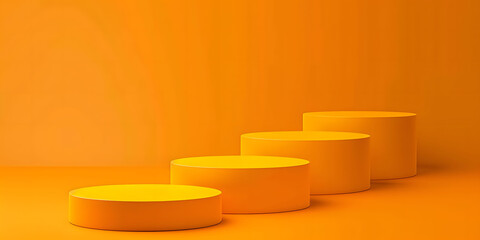 A 3D yellow podium product display stage stands against a vibrant yellow background, offering an ideal setting for studio presentations, product showcases, or displaying geometric objects.