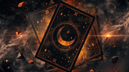 Astrology card with crescent moon and stars. Taro concept - obrazy, fototapety, plakaty