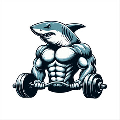 Big muscly angry shark beast masculine bodybuilder vector illustration, Generative Ai