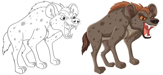 Illustration of a hyena from sketch to final color.