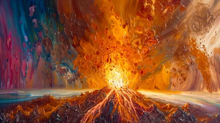 Raamstickers Paint landscape with a mystical volcano. Beautiful painting. © Bonya Sharp Claw