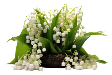 A Basket of Elegance: White Flowers Adorning a Table. On White or PNG Transparent Background..