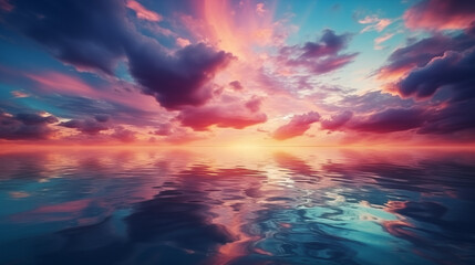 Naklejka na ściany i meble Sunset on the sea waves.