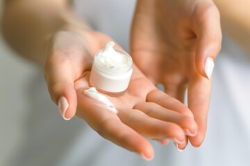 closeup of female hands applying moisturizing cream after wash