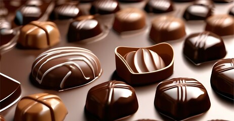 chocolate pralines on chocolate background 