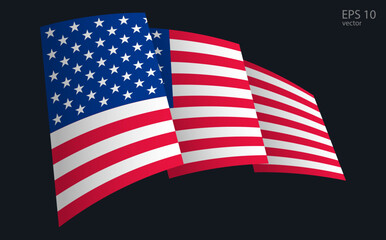 Waving Vector flag of USA. National flag waving symbol. Banner design element.
